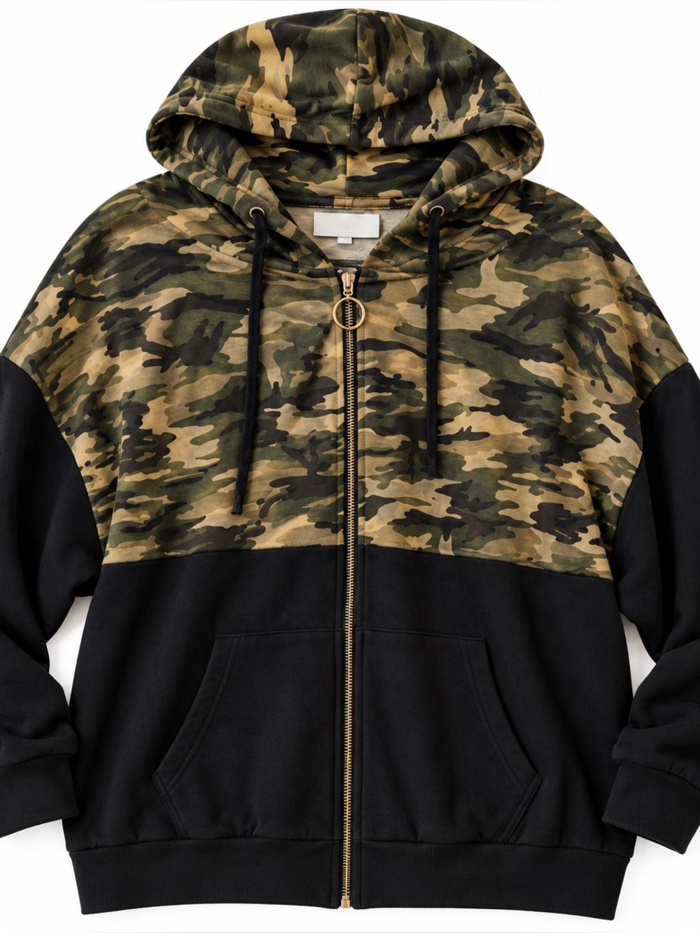 Women’s Camo Colorblock Full Zip Hoodie 2X Plus Size Lightweight